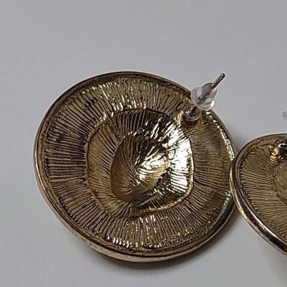 Gold Tone And Black Round Lions Head Earrings - Picture 9 of 11